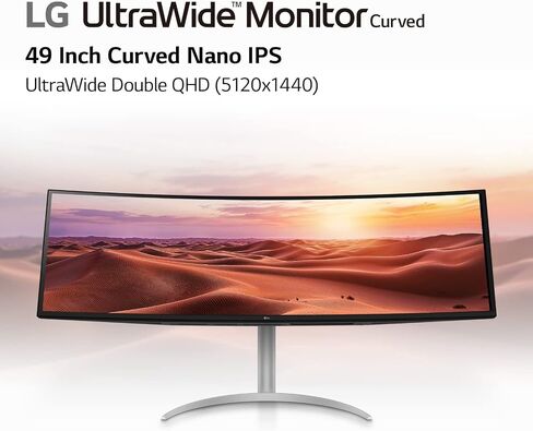LG 49WL95C-WY شاشة 32:9 فائقة العرض 49 بوصة مزدوجة DQHD (5120 × 1440) شاشة IPS منحنية، HDR10، USB من النوع C مع 85 وات PD، سلسلة ألوان sRGB 99%، حامل قابل للتعديل للارتفاع/الدوران/الإمالة - أسود وفضي in Kuwait