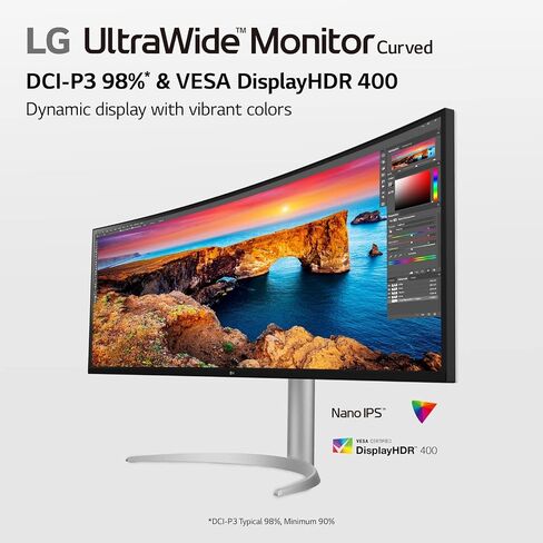 LG 49WL95C-WY شاشة 32:9 فائقة العرض 49 بوصة مزدوجة DQHD (5120 × 1440) شاشة IPS منحنية، HDR10، USB من النوع C مع 85 وات PD، سلسلة ألوان sRGB 99%، حامل قابل للتعديل للارتفاع/الدوران/الإمالة - أسود وفضي in Kuwait
