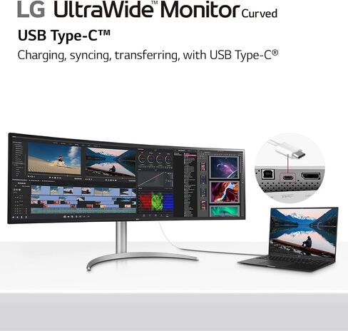LG 49WL95C-WY شاشة 32:9 فائقة العرض 49 بوصة مزدوجة DQHD (5120 × 1440) شاشة IPS منحنية، HDR10، USB من النوع C مع 85 وات PD، سلسلة ألوان sRGB 99%، حامل قابل للتعديل للارتفاع/الدوران/الإمالة - أسود وفضي in Kuwait