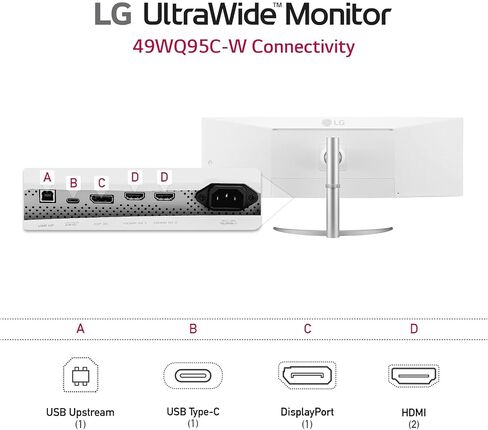 LG 49WL95C-WY شاشة 32:9 فائقة العرض 49 بوصة مزدوجة DQHD (5120 × 1440) شاشة IPS منحنية، HDR10، USB من النوع C مع 85 وات PD، سلسلة ألوان sRGB 99%، حامل قابل للتعديل للارتفاع/الدوران/الإمالة - أسود وفضي in Kuwait