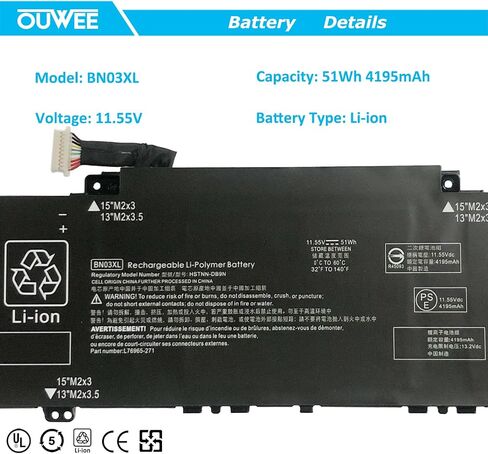بطارية كمبيوتر محمول OUWEE BN03XL L77034-005 متوافقة مع HP Envy 13-AR BA Envy X360 13-ay bd 13Z-AY 13T-BD 13T-BD 15-ed ee ES EU Series HSTNN-DB9N HSTNN-OB1O L73965-271 L76965-2C1 L76965 -AC1 L76985-271 in Saudi Arabia