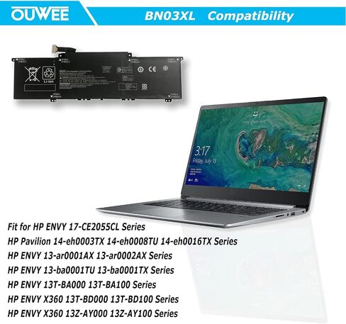 بطارية كمبيوتر محمول OUWEE BN03XL L77034-005 متوافقة مع HP Envy 13-AR BA Envy X360 13-ay bd 13Z-AY 13T-BD 13T-BD 15-ed ee ES EU Series HSTNN-DB9N HSTNN-OB1O L73965-271 L76965-2C1 L76965 -AC1 L76985-271 in Saudi Arabia