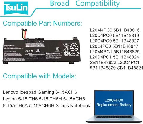 استبدال بطارية الكمبيوتر المحمول L20C4PC0 لجهاز Lenovo Ideapad Gaming 3-15ACH6 Legion 5-15ITH6 15ITH6H 15ACH6 15ACH6A 15ACH6H Series L20D4PC0 L20M4PC0 5B11B48816 5B11B48819 5B11B48827 L20L4PC0 60Wh in Kuwait