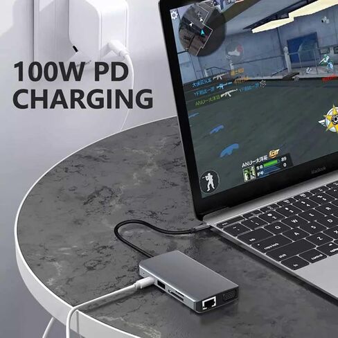 قاعدة شحن USB C الى محول HDMI، قاعدة شحن لابتوب 9 في 1، محول نوع C لجهاز ماك بوك وويندوز (HDMI VGA PD3.0 قارئ بطاقات SD TF جيجابت ايثرنت 2 منافذ USB ميكروفون/صوت) in Kuwait