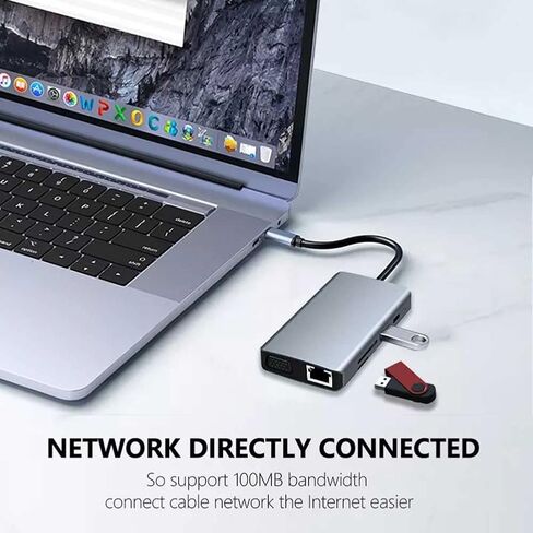 قاعدة شحن USB C الى محول HDMI، قاعدة شحن لابتوب 9 في 1، محول نوع C لجهاز ماك بوك وويندوز (HDMI VGA PD3.0 قارئ بطاقات SD TF جيجابت ايثرنت 2 منافذ USB ميكروفون/صوت) in Kuwait