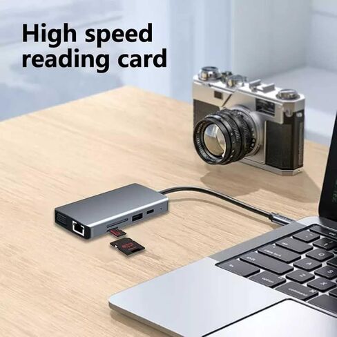 قاعدة شحن USB C الى محول HDMI، قاعدة شحن لابتوب 9 في 1، محول نوع C لجهاز ماك بوك وويندوز (HDMI VGA PD3.0 قارئ بطاقات SD TF جيجابت ايثرنت 2 منافذ USB ميكروفون/صوت) in Kuwait