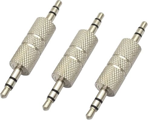 NW GenHaoQi 3Pcs Metal Silver 3 Pole 3.5mm Male to Male Audio Adapter, 1/8 Coupler Joiner Stereo Jack Adapter Connectors, Compatible for Laptop MP3 Miniature TV Tuning Equipment Car Audio, etc. in Saudi Arabia