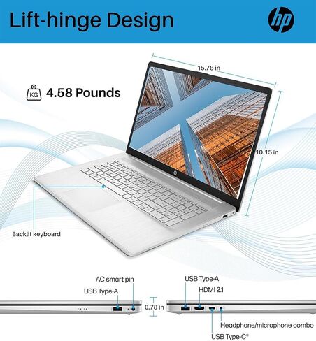 لاب توب اتش بي فلاجشيب اتش دي 17.3 بوصة للأعمال والكليات، انتل كور i3-1125G4(بيت i5-1035G4)، ذاكرة الوصول العشوائي 16 جيجا، 1 تيرابايت اس اس دي، ويندوز 11 هوم، اتش دي ام اي، بلوتوث، كاميرا ويب، فضي، PCM in Saudi Arabia