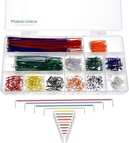 مجموعة أسلاك التوصيل النحاسية النقية 560 قطعة من Makeronics | أسلاك لوح تجارب بدون لحام مع 14 طولًا متنوعًا لدوائر اللحام | إلكترونيات | اردوينو أو راسبيري باي in Kuwait