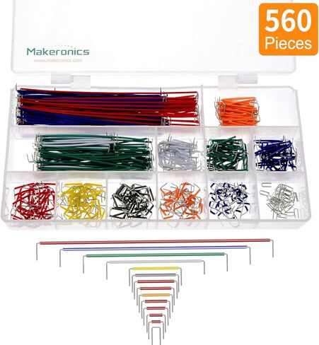 مجموعة أسلاك التوصيل النحاسية النقية 560 قطعة من Makeronics | أسلاك لوح تجارب بدون لحام مع 14 طولًا متنوعًا لدوائر اللحام | إلكترونيات | اردوينو أو راسبيري باي in Kuwait