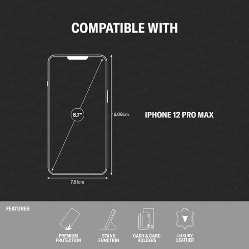 حافظة جلدية TORRO متوافقة مع هاتف iPhone 12 Pro Max - حافظة/غطاء محفظة من الجلد الأصلي مع حامل للبطاقات ووظيفة الحامل (أحمر) in Kuwait