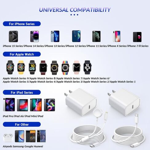 Apple Watch Charger[Apple MFi Certified]6FT Upgraded 2 in 1 iPhone and iWatch Magnetic Fast Charging Cable,USB C to C Cord with 20W Fast PD Adapter[2PK]for Apple Watch Series 9/8/7,iPhone 15/14,iPad in Kuwait