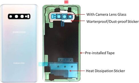 Galaxy S10+ Plus غطاء خلفي زجاجي بديل لباب البطارية مقاوم للماء مع أجزاء عدسة الكاميرا لهاتف Samsung Galaxy S10+ Plus SM-G975U G975W + أدوات دبوس الإخراج (أسود) in Saudi Arabia
