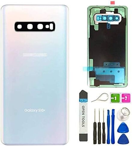 Galaxy S10+ Plus غطاء خلفي زجاجي بديل لباب البطارية مقاوم للماء مع أجزاء عدسة الكاميرا لهاتف Samsung Galaxy S10+ Plus SM-G975U G975W + أدوات دبوس الإخراج (أسود) in Saudi Arabia