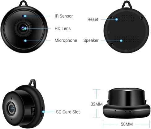 كاميرا Vbestlife Mini WiFi IP، كاميرا مراقبة منزلية محمولة بدقة 1080 بكسل عالية الدقة، كاميرا مراقبة للجسم للرؤية الليلية وكشف الحركة، لأمان متجر المنزل in Kuwait