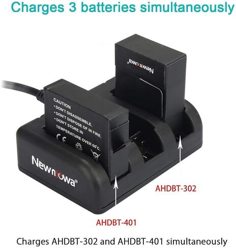 بطارية بديلة 1200 مللي أمبير في الساعة AHDBT-401 من نيوموا (3 قطع) وشاحن سريع ثلاثي قنوات لكاميرا GoPro AHDBT-401 وAHBBP-401 وGoPro Hero 4 in Kuwait