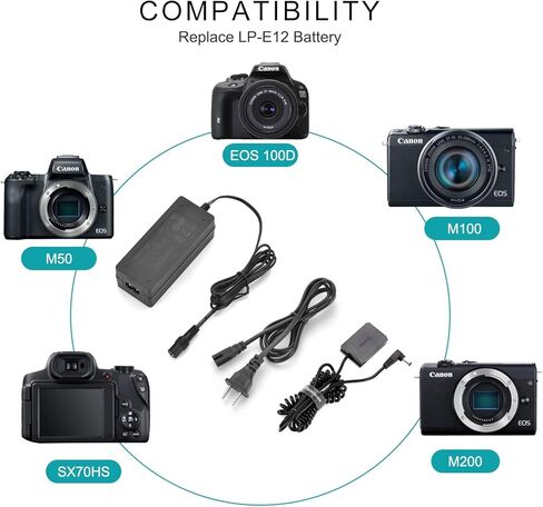 Newmowa LP-E12 استبدال البطارية الدمية محول التيار المتردد ومجموعة شاحن مقرنة تيار مستمر لكانون EOS M M2 M10 M50 M100 M200 in Kuwait