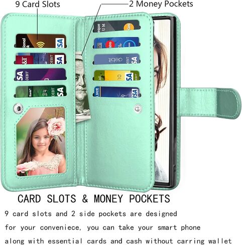 Njjex Wallet Case for Samsung Galaxy Note 10 Plus, for Galaxy Note 10+ Plus 5G Case, [9 Card Slots] PU Leather ID Credit Holder Folio Flip [Detachable] Kickstand Magnetic Phone Cover & Lanyard [Mint] in Kuwait