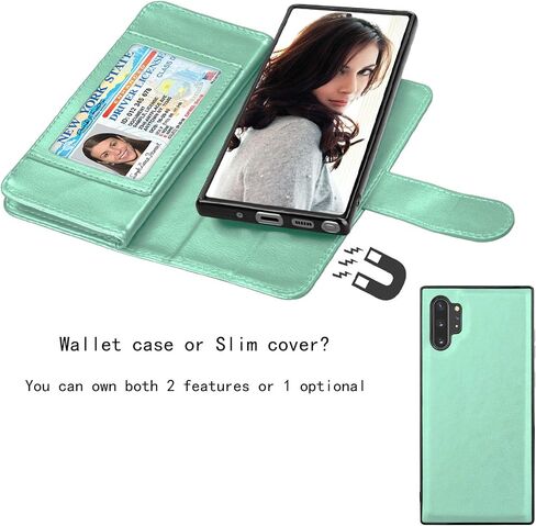 Njjex Wallet Case for Samsung Galaxy Note 10 Plus, for Galaxy Note 10+ Plus 5G Case, [9 Card Slots] PU Leather ID Credit Holder Folio Flip [Detachable] Kickstand Magnetic Phone Cover & Lanyard [Mint] in Kuwait