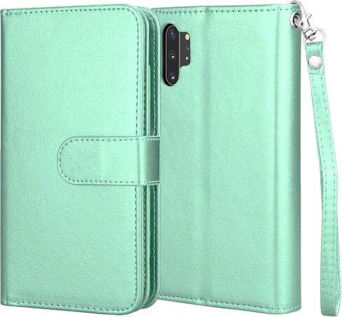 Njjex Wallet Case for Samsung Galaxy Note 10 Plus, for Galaxy Note 10+ Plus 5G Case, [9 Card Slots] PU Leather ID Credit Holder Folio Flip [Detachable] Kickstand Magnetic Phone Cover & Lanyard [Mint] in Kuwait