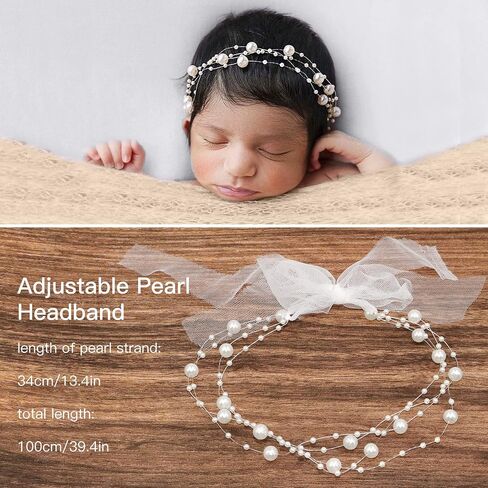 2 PCS Baby Props Photography Wrap Kit, Newborn Photography Props, Handmade Pearl Wrap Blanket for Baby Photo Props with Pearl Headband, 35.5 X 67 inch Newborn Outfits for Photography (Pink) in Saudi Arabia