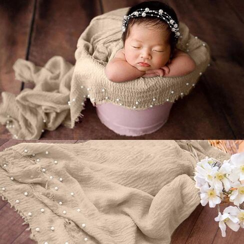 2 PCS Baby Props Photography Wrap Kit, Newborn Photography Props, Handmade Pearl Wrap Blanket for Baby Photo Props with Pearl Headband, 35.5 X 67 inch Newborn Outfits for Photography (Pink) in Saudi Arabia