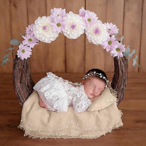 2 PCS Baby Props Photography Wrap Kit, Newborn Photography Props, Handmade Pearl Wrap Blanket for Baby Photo Props with Pearl Headband, 35.5 X 67 inch Newborn Outfits for Photography (Pink) in Saudi Arabia