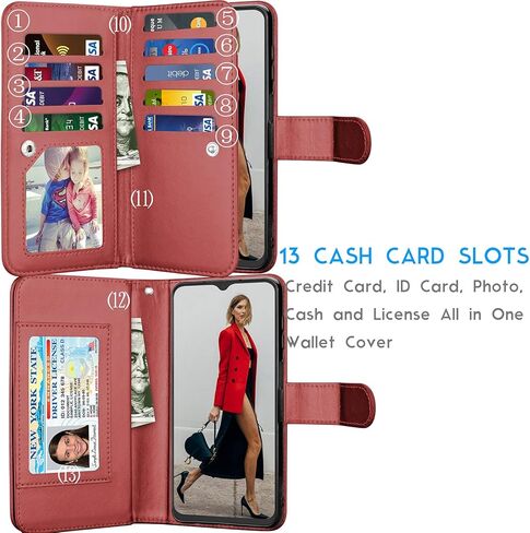 Galaxy A12 Case, Galaxy A12 5G Wallet Case, Tekcoo Luxury PU Leather Cash Credit Card Slots Holder Carrying Folio Flip Cover [Detachable Magnetic Hard Case] Kickstand for Samsung Galaxy A12 [Wine Red] in Kuwait