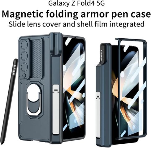 حافظة لهاتف سامسونج جالاكسي Z فولد 4 مع حامل قلم S، [حماية المفصلات] [مسند مغناطيسي دائري 360 درجة] [غطاء كاميرا منزلق] [1 × واقي شاشة أمامي] حافظة مدرعة لهاتف سامسونج جالاكسي زد فولد 4 (أسود) in Kuwait