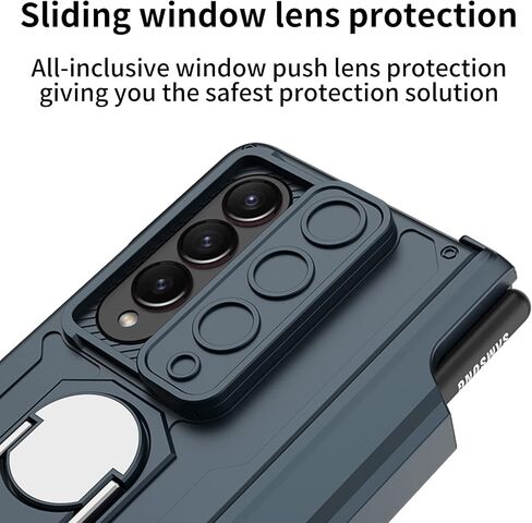 حافظة لهاتف سامسونج جالاكسي Z فولد 4 مع حامل قلم S، [حماية المفصلات] [مسند مغناطيسي دائري 360 درجة] [غطاء كاميرا منزلق] [1 × واقي شاشة أمامي] حافظة مدرعة لهاتف سامسونج جالاكسي زد فولد 4 (أسود) in Kuwait