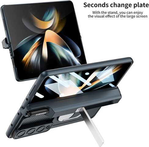 حافظة لهاتف سامسونج جالاكسي Z فولد 4 مع حامل قلم S، [حماية المفصلات] [مسند مغناطيسي دائري 360 درجة] [غطاء كاميرا منزلق] [1 × واقي شاشة أمامي] حافظة مدرعة لهاتف سامسونج جالاكسي زد فولد 4 (أسود) in Kuwait