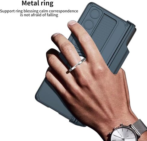 حافظة لهاتف سامسونج جالاكسي Z فولد 4 مع حامل قلم S، [حماية المفصلات] [مسند مغناطيسي دائري 360 درجة] [غطاء كاميرا منزلق] [1 × واقي شاشة أمامي] حافظة مدرعة لهاتف سامسونج جالاكسي زد فولد 4 (أسود) in Kuwait