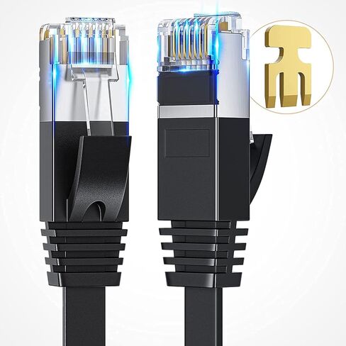 Musment Cat 8 Ethernet Cable 10ft, High Speed Ethernet Cord, Slim LAN Cable with RJ45, Weatherproof Flat Internet Network Patch Cord, Black in Kuwait