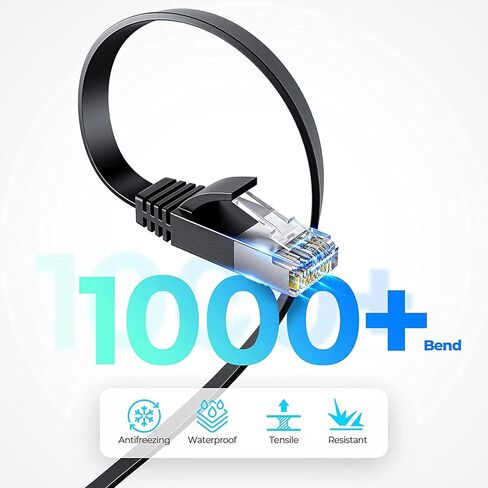 Musment Cat 8 Ethernet Cable 10ft, High Speed Ethernet Cord, Slim LAN Cable with RJ45, Weatherproof Flat Internet Network Patch Cord, Black in Kuwait