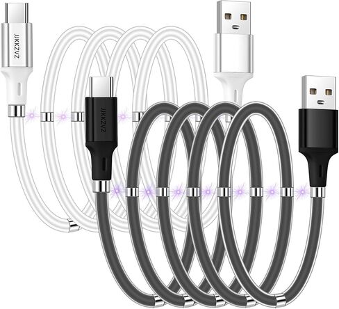 جيه جيه كيه كيه زد في زد كيبل شحن مغناطيسي مطور من النوع سي، كيبل نقل بيانات USB C قابل للسحب، كيبل ملفوف من النوع C بطول 3 اقدام مع انبوب حماية ناعم لجميع اجهزة شحن USB نوع C واجهزة التابلت in Kuwait