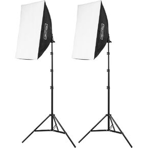 طقم إضاءة ستوديو فلورسنت 2-Light من Fovitec، صناديق سوفت بوكس ​​سريعة الإعداد مقاس 20 × 28 بوصة، ضوء مستمر 650 وات وحوامل للصور وصور المنتجات ومدونات الفيديو ومؤتمرات الفيديو والبث المباشر in Kuwait