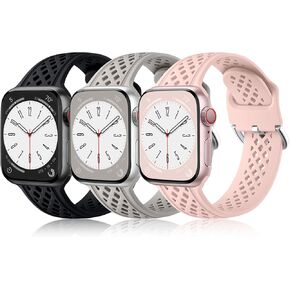 Getino Diamond Hollow-out Band Compatible with Apple Watch Bands 38mm 40mm 41mm 42mm 44mm 45mm 49mm Women Men, 3 Pack Sport Band Breathable Silicone Straps for iWatch Ultra SE Series 9 8 7 6 5 4 3 2 1
