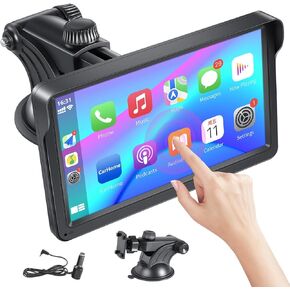 Wireless Apple Carplay Portable Car Stereo and Android Auto,Carplay Screen for Car Radio with Bluetooth Hands-Free,7 Inch Touch Screen with Mirror Link/Voice Control/FM/TF Card/USB/AUX in Kuwait