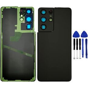 غطاء زجاجي خلفي S21 Ultra Back Glass بديل لهاتف Galaxy S21 Ultra مع إطار كاميرا خلفي لهاتف Samsung S21 Ultra Back Glass 5G 6.8 بوصة G998U G998U1 جزء إصلاح شريط الغطاء الخلفي (أسود فانتوم) in Kuwait