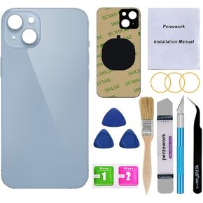 Perzework OEM Rear Back Glass Replacement for iPhone 14 Plus 6.7-inches with Reparing Tool Kit and Pre-Installed Adhesive (Red)