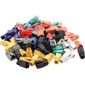 WQAPVHBG RJ45 Ethernet Network Cable Strain Relief Boot Fits CAT6 CAT6E CAT7 CAT7E CAT8, RJ45 Color Coded Cable Connector Plug Cover for Various Diameter LAN Cable Set of 100 Multicolored