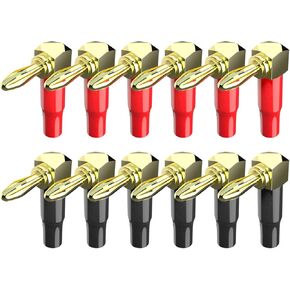 Goupchn 12PCS Right Angle Banana Plugs 4mm 24K Gold Plated 90 Degree Screw Type Speaker Connectors for Speaker Wires