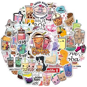 50 قطعة من ملصقات بوبا اللطيفة للأطفال والبنات المراهقات، ملصقات زجاجة مياه كاواي بوبا، ديكورات حفلات بوبا مقاومة للماء in Kuwait