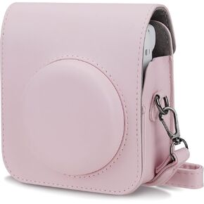 حافظة كاميرا Blummy من جلد البولي يوريثان متوافقة مع كاميرا Instax Mini 12 الفورية مع حزام وجيب قابلين للتعديل (بني)