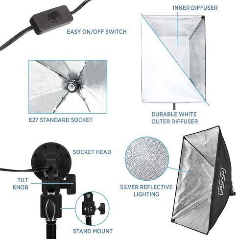 طقم إضاءة ستوديو فلورسنت 2-Light من Fovitec، صناديق سوفت بوكس ​​سريعة الإعداد مقاس 20 × 28 بوصة، ضوء مستمر 650 وات وحوامل للصور وصور المنتجات ومدونات الفيديو ومؤتمرات الفيديو والبث المباشر in Kuwait
