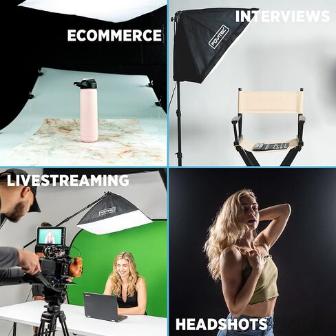 طقم إضاءة ستوديو فلورسنت 2-Light من Fovitec، صناديق سوفت بوكس ​​سريعة الإعداد مقاس 20 × 28 بوصة، ضوء مستمر 650 وات وحوامل للصور وصور المنتجات ومدونات الفيديو ومؤتمرات الفيديو والبث المباشر in Kuwait