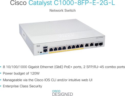 سيسكو Catalyst C10008FPE2GL جهاز ربط الشبكات مدار L2 Gigabit Ethernet (101001000) دعم تقنية الطاقة عبر الشبكة (PoE) الرمادية in Kuwait