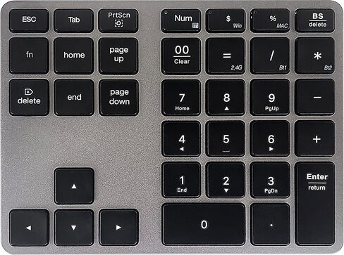 لوحة ارقام بلوتوث من ام سي سايت، لوحة ارقام لاسلكية متعددة الاجهزة، وضع مزدوج من الالومنيوم 3 في 1 (BT1+BT2+USB) لوحة ارقام بلوتوث رفيعة محمولة 10 مفاتيح للابتوب وماك بوك اير/برو واي ماك وسيرفس برو in Kuwait