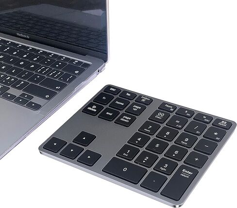 لوحة ارقام بلوتوث من ام سي سايت، لوحة ارقام لاسلكية متعددة الاجهزة، وضع مزدوج من الالومنيوم 3 في 1 (BT1+BT2+USB) لوحة ارقام بلوتوث رفيعة محمولة 10 مفاتيح للابتوب وماك بوك اير/برو واي ماك وسيرفس برو in Kuwait