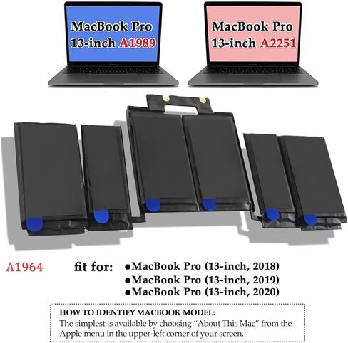 YXKC A1964 Laptop Battery Replacement for MacBook Pro 13" A1989 (Mid 2018 2019) A2251(2020 Release) EMC 3214 3358 3348 BTO/CTO Touch Bar MR9Q2LL/A MR9V2LL/A MV962LL/A in Saudi Arabia